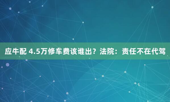 应牛配 4.5万修车费该谁出？法院：责任不在代驾